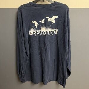 Browning Long‎ Sleeve 3XL Field To Table Duck Hunting T Shirt Navy White